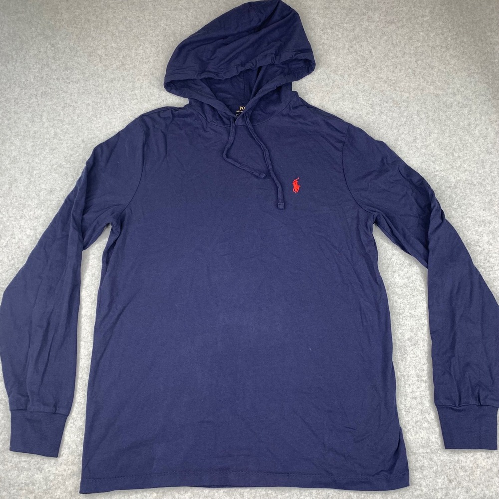 Polo Ralph Lauren Mens Jersey Hooded T-Shirt M Navy Blue Long Sleeve